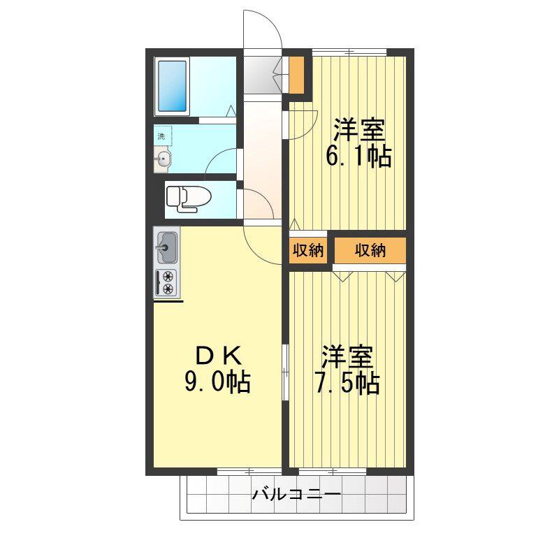 メゾン御所水(2DK/2階)の間取り写真