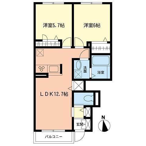 サニーフラット(2LDK/1階)の間取り写真
