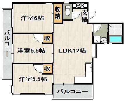 アーバンコート宝塚(3LDK/2階)の間取り写真