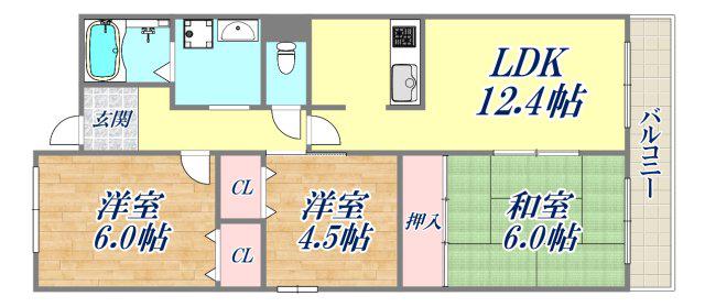 ボヌール(3LDK/1階)の間取り写真