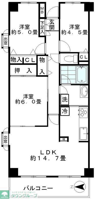 ジュネス(3LDK/3階)の間取り写真