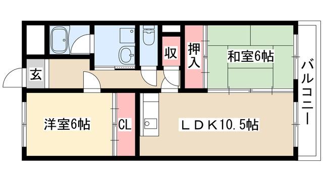 シャインビル(2LDK/6階)の間取り写真