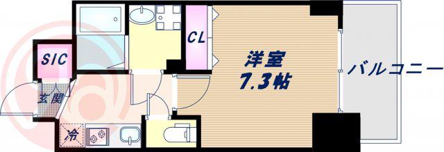 ファーストフィオーレ九条III(1K/13階)の間取り写真