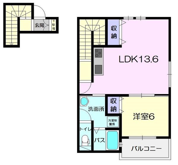 ドルチェ・ヴィータURESHINOA(1LDK/2階)の間取り写真