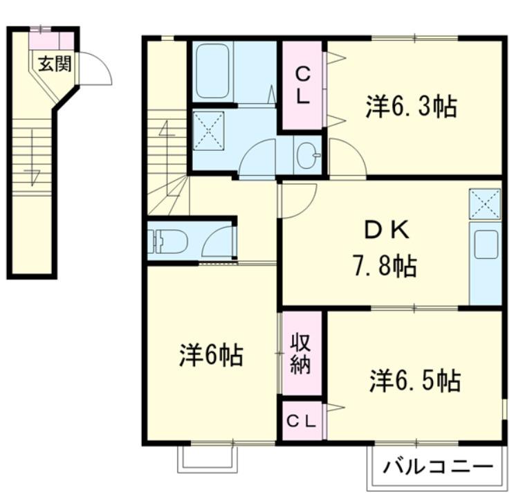 ラルジュII(3DK/2階)の間取り写真