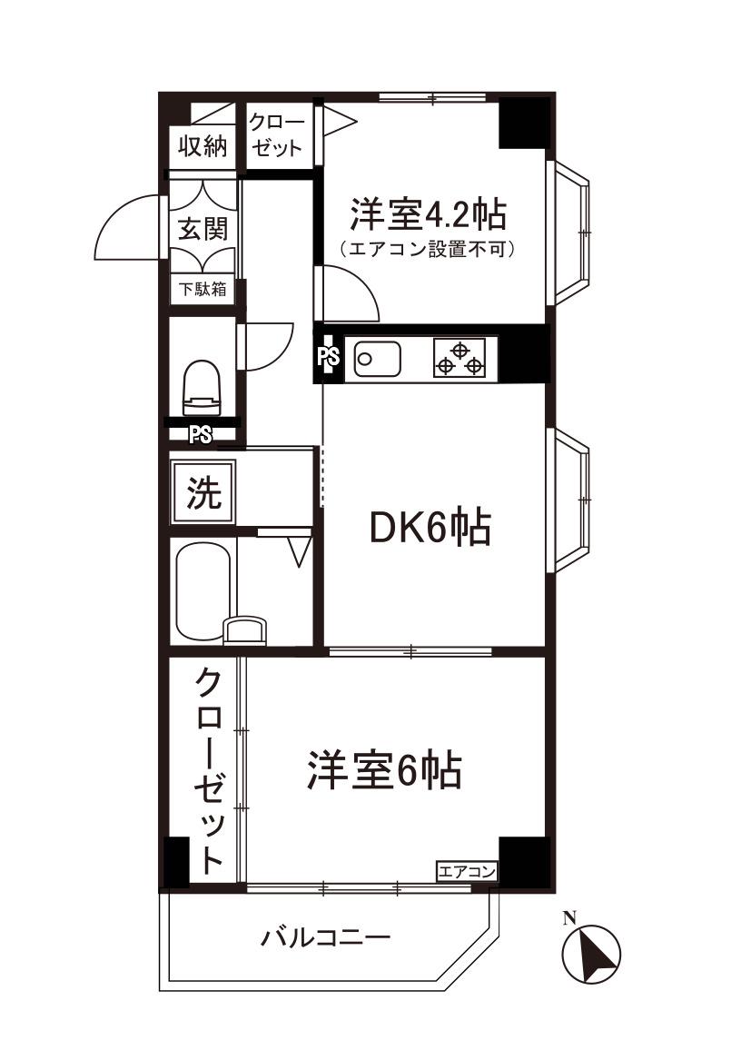レオドール登戸(2DK/4階)の間取り写真