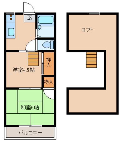 JR総武本線 松尾駅(千葉) 徒歩9分 2階建 築39年(2K/2階)の間取り写真