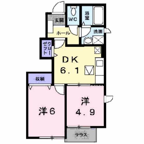 ブルースカイVI(2DK/1階)の間取り写真