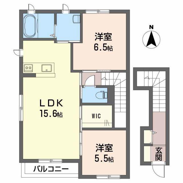 フォルテコート久万ノ台A棟(2LDK/2階)の間取り写真
