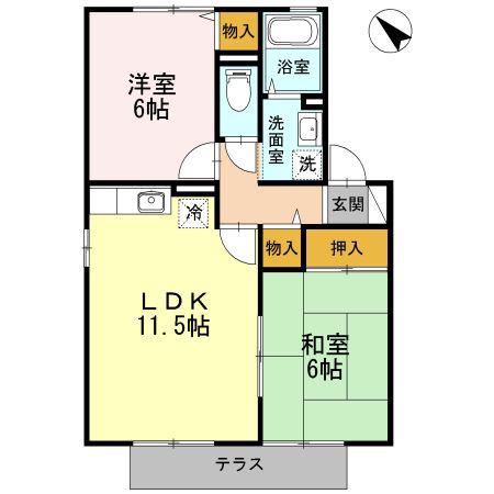 ルミエール・ハサマC(2LDK/1階)の間取り写真