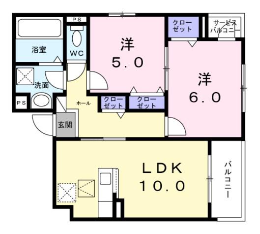 ヒカルサ此花通酉島(2LDK/1階)の間取り写真