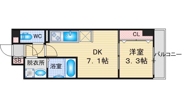 プレイズシード名城公園(1DK/7階)の間取り写真