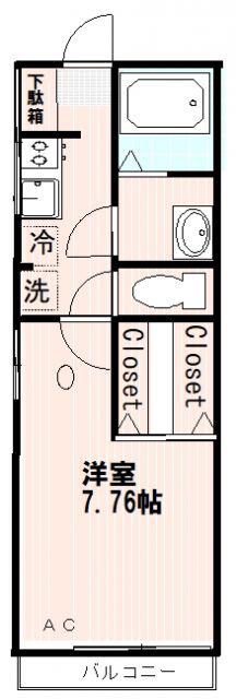 毛利ハイツ(1K/1階)の間取り写真