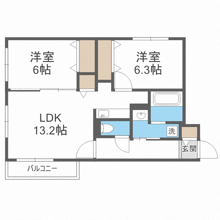 RAINBOW ROAD南円山(2LDK/2階)の間取り写真