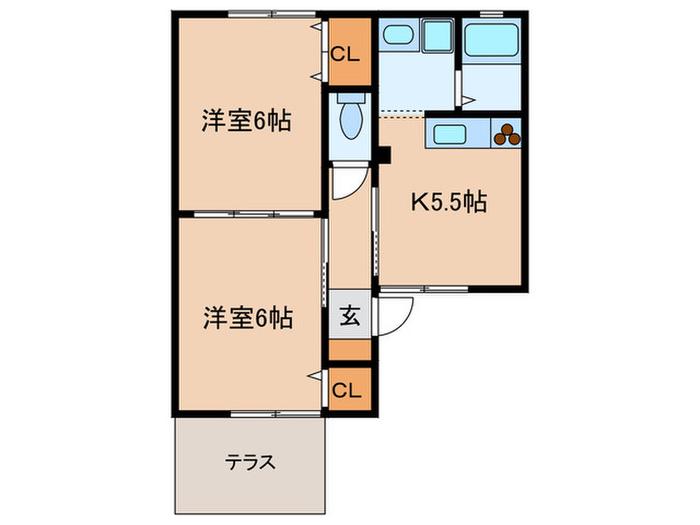 グリーンハイツ森山B棟(2K/1階)の間取り写真