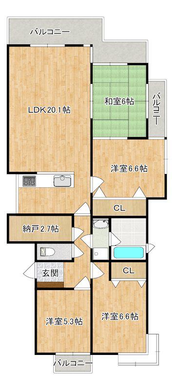 パークヒルズ小郡D棟(4SLDK/2階)の間取り写真