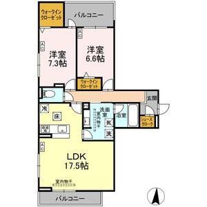 セレスティア檀溪通(2LDK/1階)の間取り写真