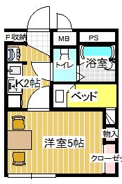 ジュピター取手(1K/2階)の間取り写真