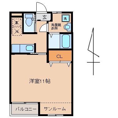 ラハットグリーン(1K/2階)の間取り写真