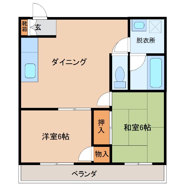 シンフォニー西ノ入(2DK/2階)の間取り写真