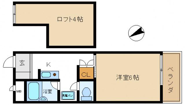 エンブレム熊取西(1K/1階)の間取り写真