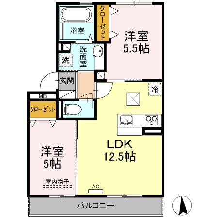 プランドール大高I(2LDK/1階)の間取り写真