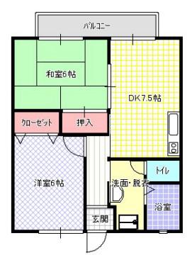 コスモコート東(2DK/1階)の間取り写真