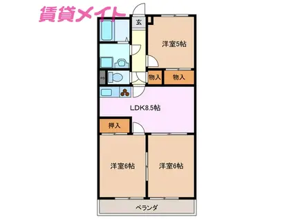 レジデンス優珈里(3LDK/6階)の間取り写真