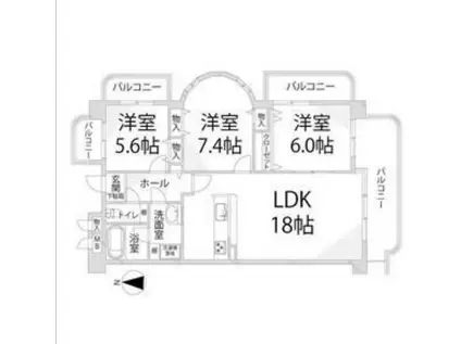田寺グランドヒルズ(3LDK/3階)の間取り写真