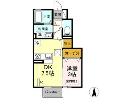 下越物産D-ROOM B(1DK/1階)の間取り写真