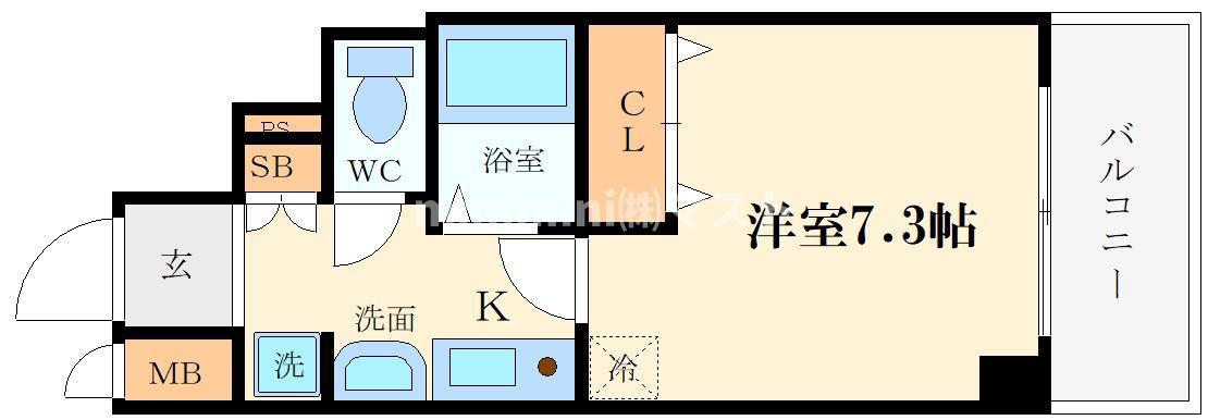 ラナップスクエア阿波座(1K/2階)の間取り写真