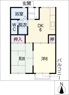 ハラマキハイツE棟(2DK/2階)の間取り写真