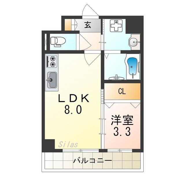 スプランディッド堺東(1LDK/4階)の間取り写真