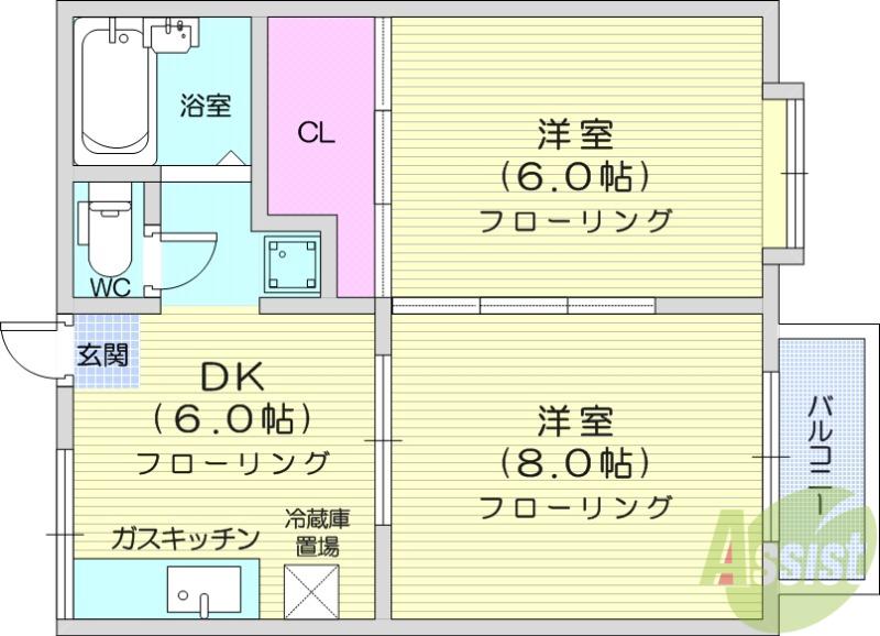エスライトヒルズC(2DK/2階)の間取り写真