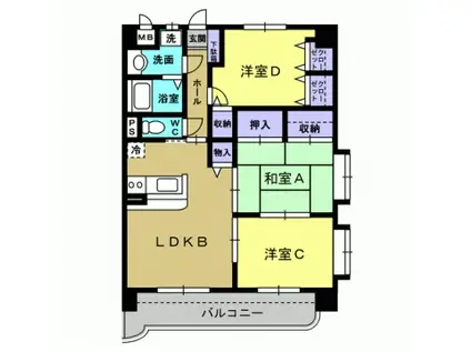 リリアコート(3LDK/1階)の間取り写真