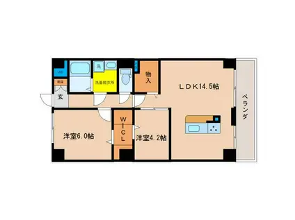 PLACIDES(2LDK/6階)の間取り写真