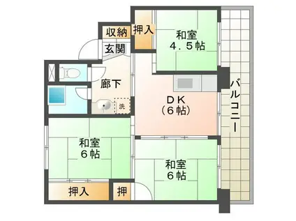 ビレッジハウス春日II(3DK/5階)の間取り写真