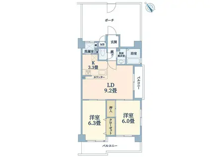 グリーンコーポ夢野(2LDK/6階)の間取り写真
