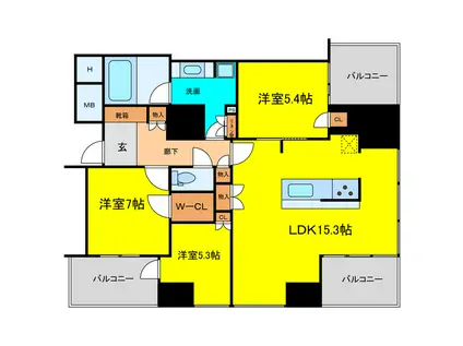 クレヴィアタワー中之島(3LDK/18階)の間取り写真