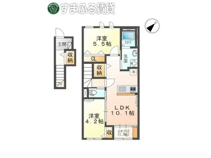 ジェミニA(2LDK/2階)の間取り写真