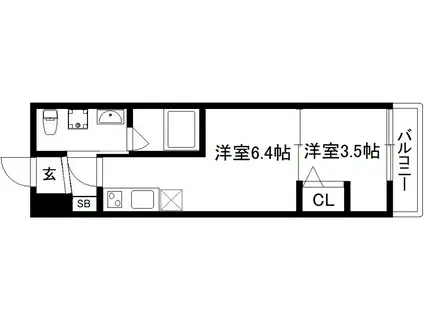 サイプレス御所西(1K/1階)の間取り写真