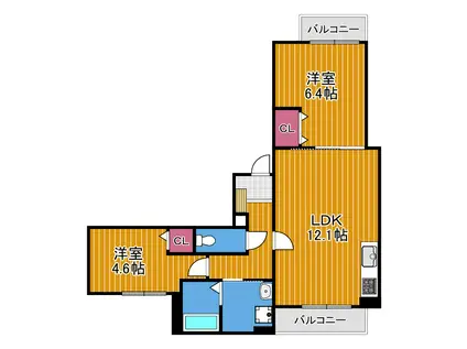 フェリーチェベレーザ(2LDK/2階)の間取り写真