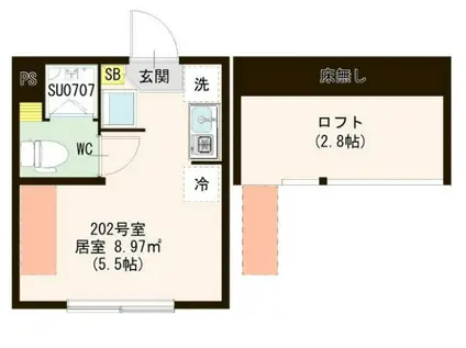 キューブときわ台(ワンルーム/1階)の間取り写真