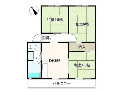 名谷第二団地十三号棟(3DK/1階)の間取り写真