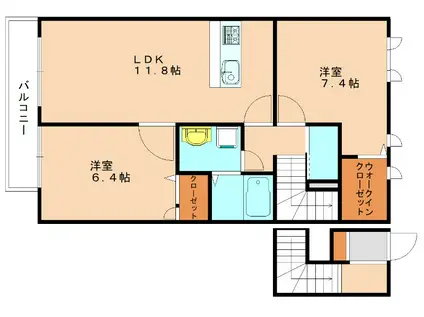 リバーサイド福津 B(2LDK/2階)の間取り写真