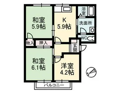 アネックス611(2LDK/2階)の間取り写真