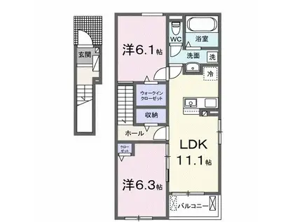カーサ K スワンII(2LDK/2階)の間取り写真