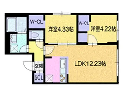 ラ・シュエット栄通C(2LDK/3階)の間取り写真