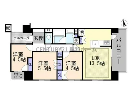 デュオヒルズ今池(3LDK/7階)の間取り写真
