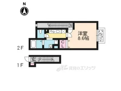 アムールグランデ嵐山(1K/2階)の間取り写真